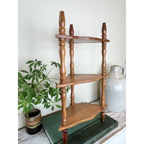 Vintage 3 Tiered Wood Corner Curio Display Shelf Spindles Victorian 19"H x 11" - Picture 1 of 5